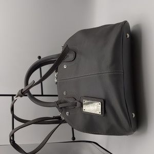 Tignanello grey pebble leather domed satchel.